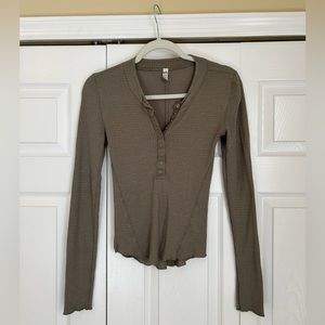 Free People Army Green long sleeve top with copper buttons